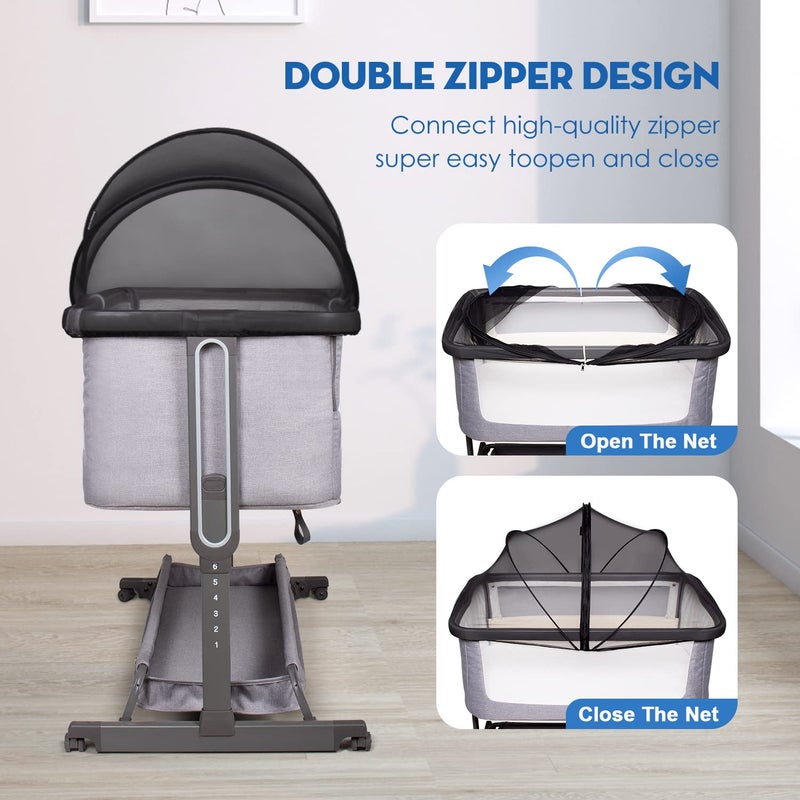 Beberoad Love Bassinet Mosquito Net Cover - Breathable Mesh Canopy with 2-Way Zipper for Baby Cribs, Bedside Sleepers & Travel Cribs (Black) - Image 5